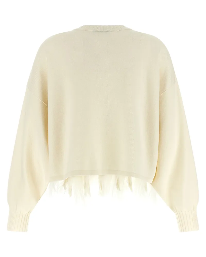 Alberta Ferretti Feather-Trimmed Virgin Wool Sweater — White White