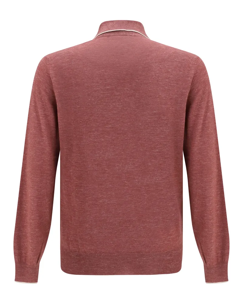 Brunello Cucinelli Men's Lightweight Cashmere, Silk And Hemp Knit Polo Corallo+panama Knitwear T-shirts Polos Red