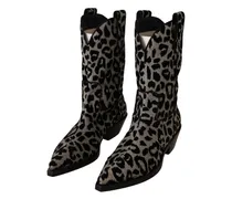 Women's Gray Black Leopard Cowboy Boots Shoes