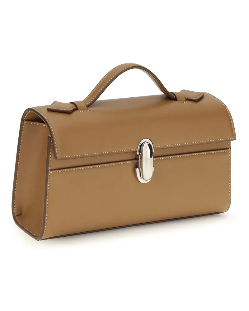 SAVETTE Women's Pochette Symmetry Saddle Leather Calf Shoulder Bags Beige