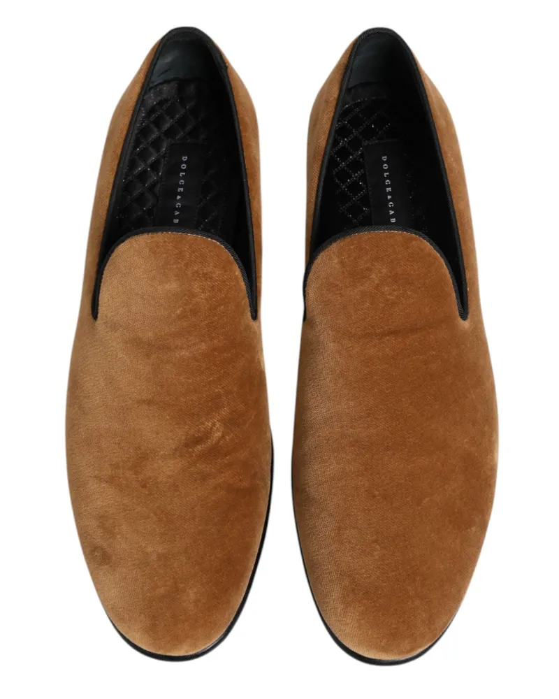 Dolce & Gabbana Brown Suede Slip On Men Loafers Formal Shoes Brown