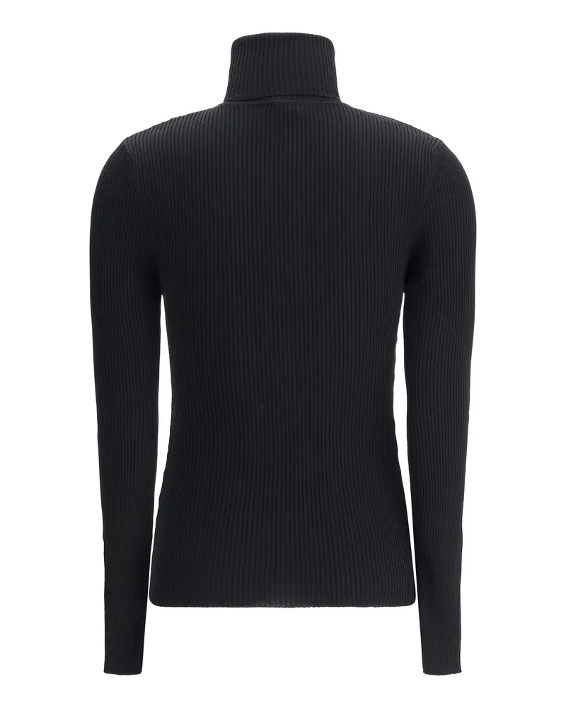 Wolford Women Long-Sleeve Wool Sweater Black Fleece Ovis Aries Top Black