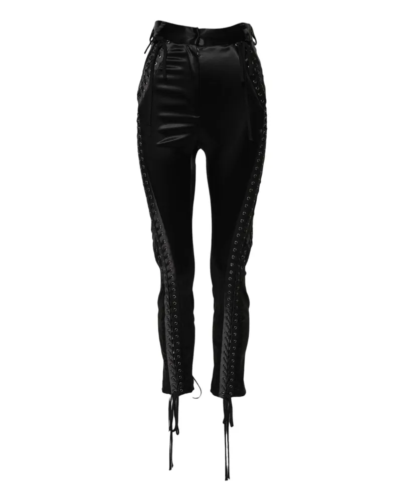 Dolce & Gabbana Women Black Lace Details High Waist Skinny Pants Acetate Nylon Silk Elastane Black