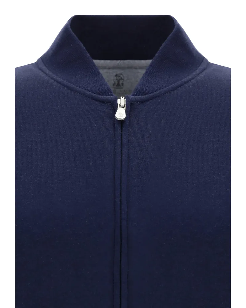Brunello Cucinelli Men's Cotton Zip Sweatshirt Cobalt Sweatshirts Sweater Navy