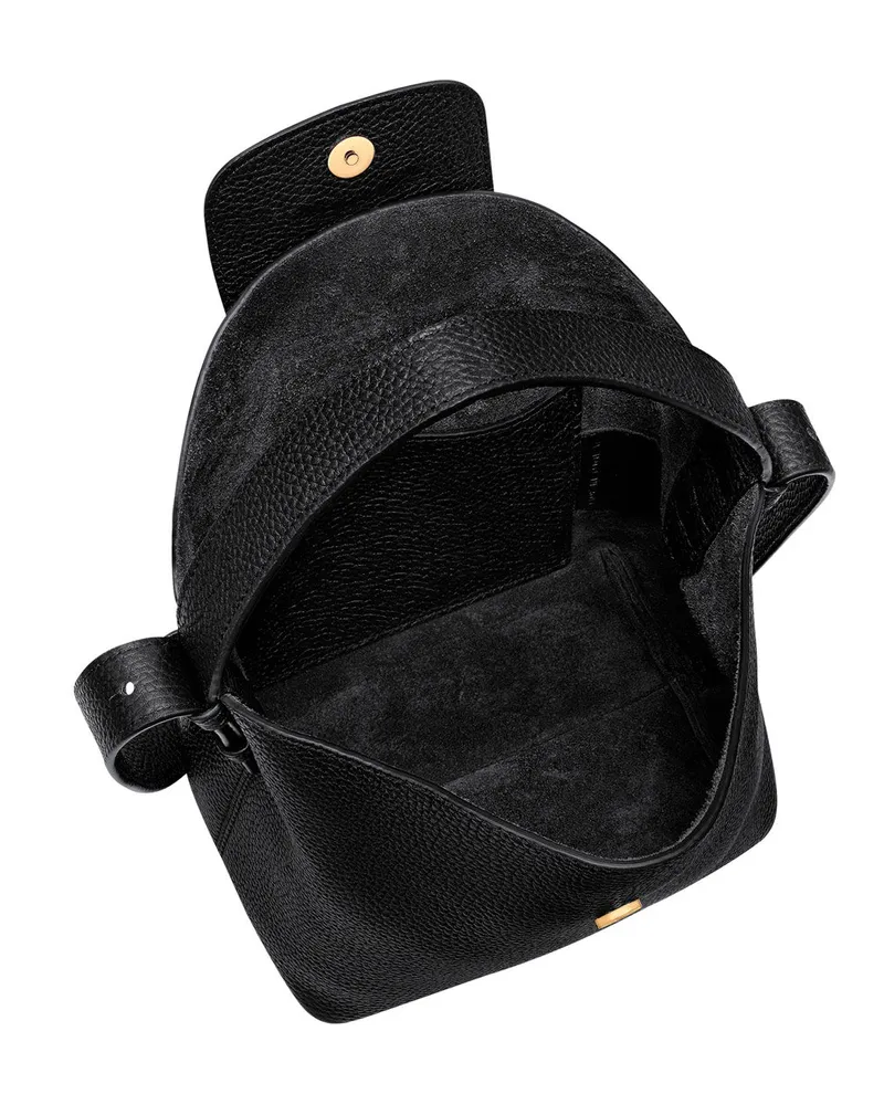 Longchamp Women's Shoulder Bag With Triomphe Plate Black Leather Calf Black