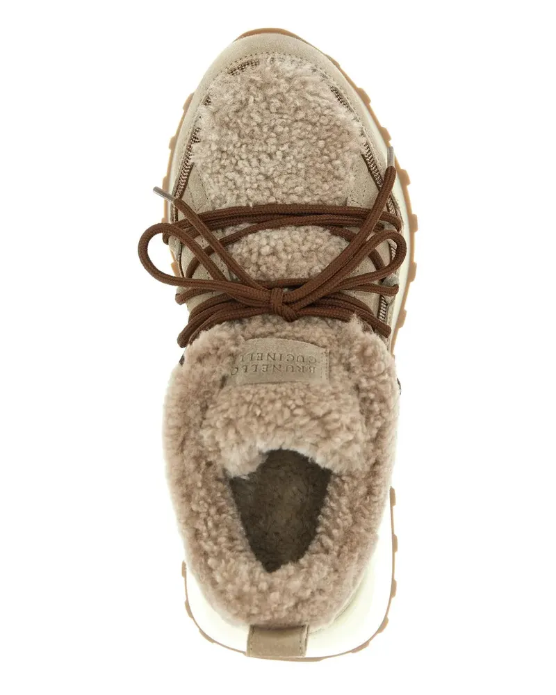 Brunello Cucinelli Women's Monile Fur-Lined Trainers Aw25 W Beige