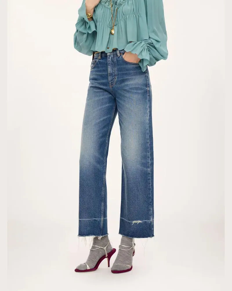 Chloé Wide-Leg Cropped Jeans — Blue Blue