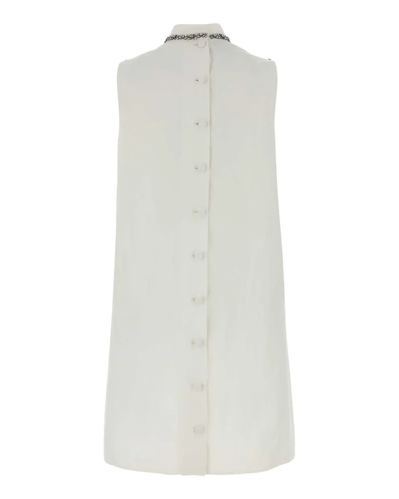 Prada Beaded Neckline and Shoulders Dress — White White
