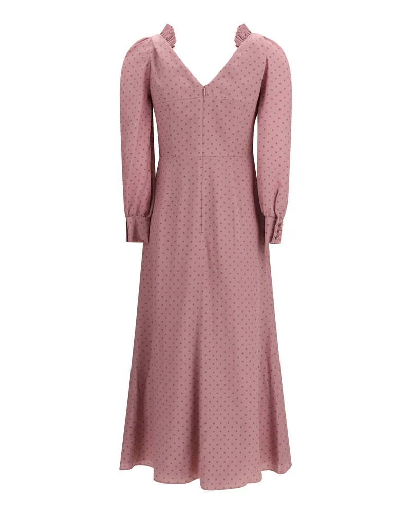 Alessandra Rich Women's Polka Dot Midi Dress With Ruffles Mauve-Mauve Silk Pink