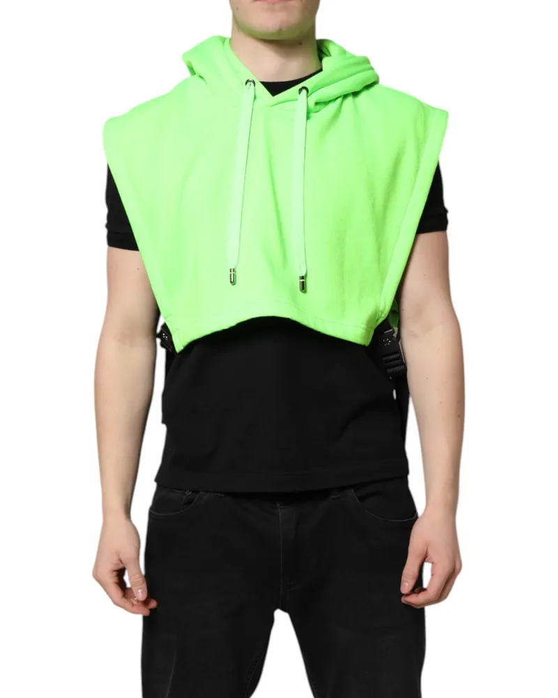Dolce & Gabbana Men's Green Polyester Hooded Sportswear Vest Sweater Clothing Green