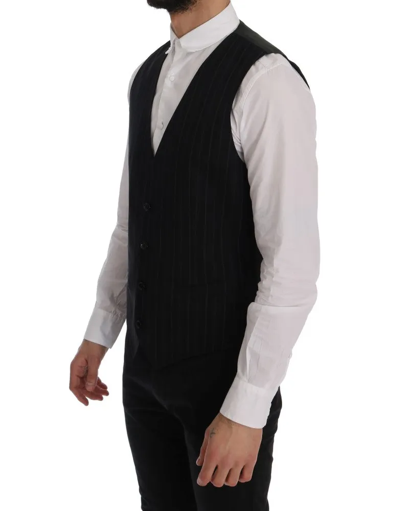 Dolce & Gabbana Men's Black Staff Cotton Striped Vest Clothing Black
