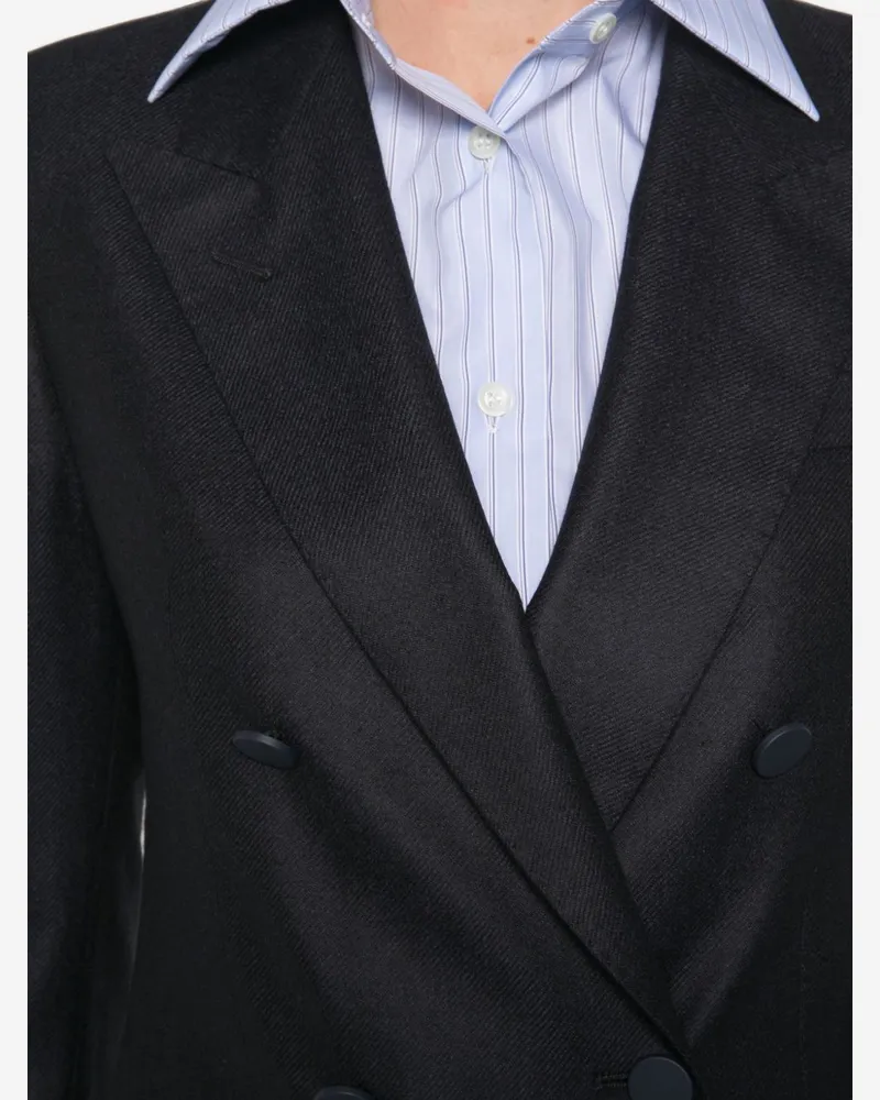 Tagliatore Wool and Cashmere Double-Breasted Blazer — Black Black