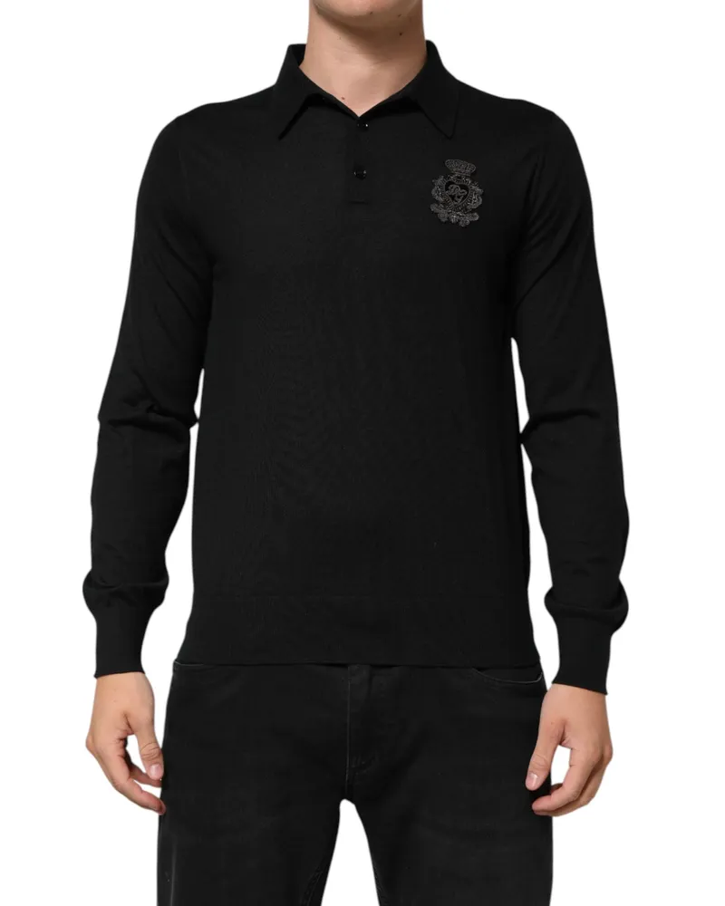 Dolce & Gabbana Men Cashmere Logo Polo Black Black