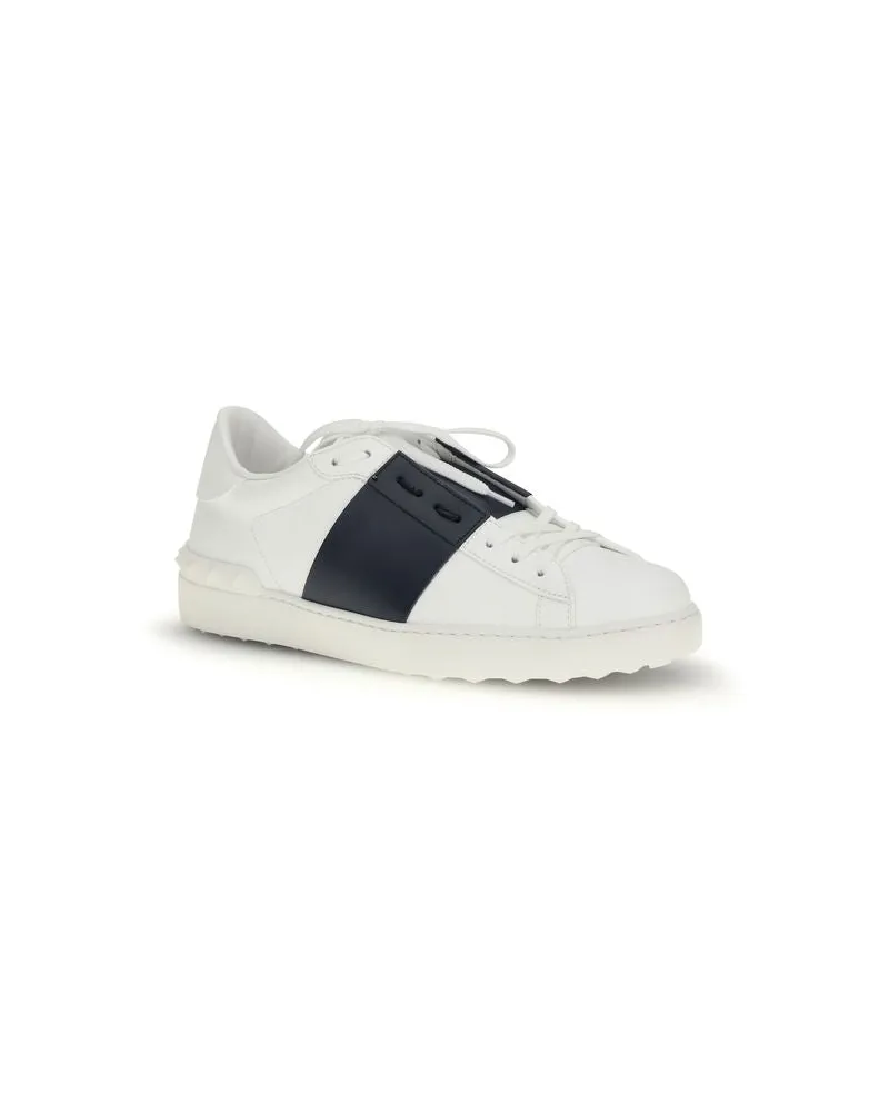 Valentino Garavani Men's Blue Calf Leather Bos Taurus Low Top Sneakers White
