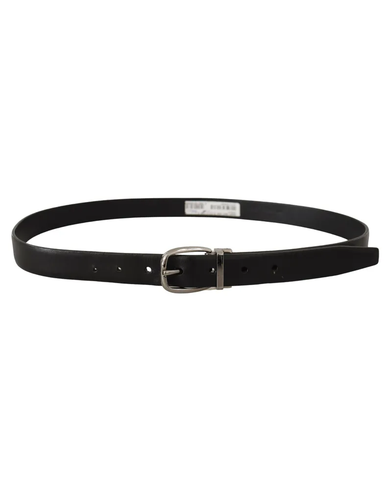 Dolce & Gabbana Men's Black Leather Chrome Logo Metal Buckle Belt Black