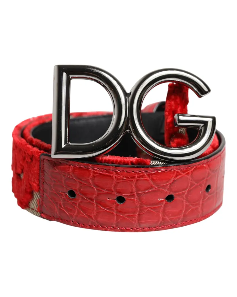 Dolce & Gabbana Women's Red Viscose Silver Dg Logo Metal Buckle Belt Red