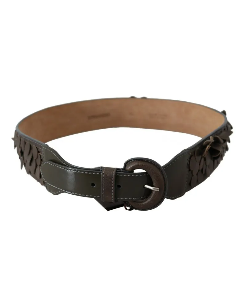 Ermanno Scervino Women's Dark Brown Leather Round Buckle Waist Belt Brown