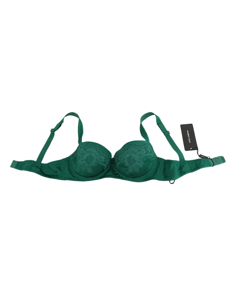 Dolce & Gabbana Women's Green Silk Stretch Floral Lace Bra Underwear Elastane Clothing Green