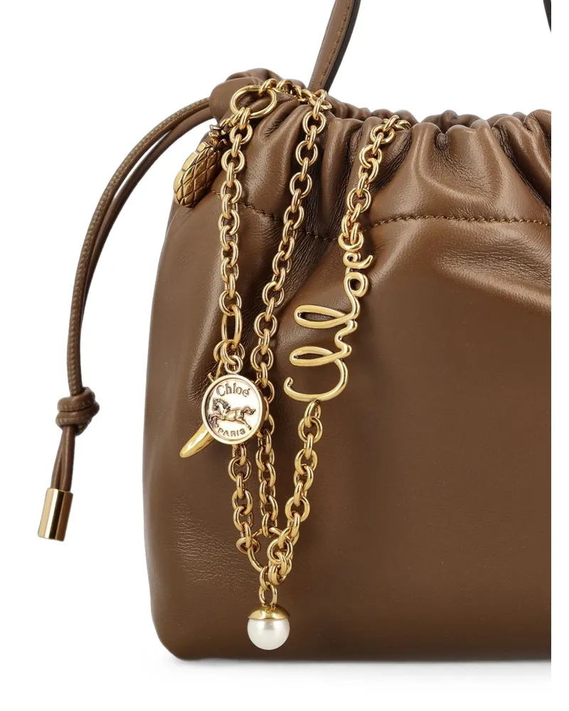 Chloé Gathered Leather Bucket Bag — Brown Brown