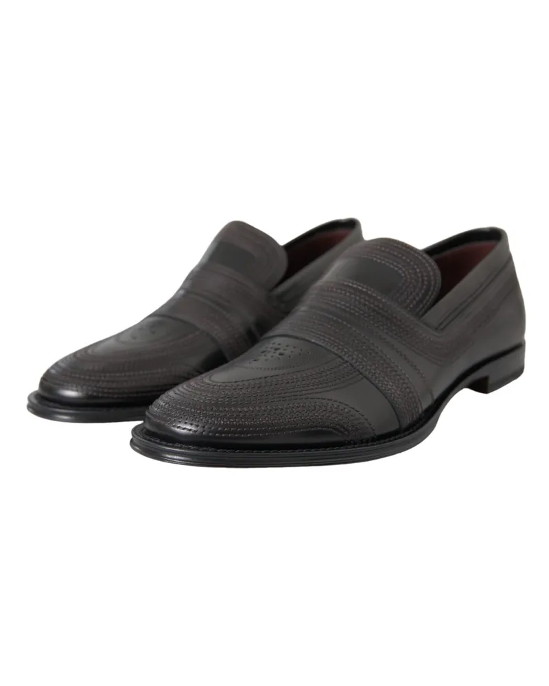 Dolce & Gabbana Black Brown Leather Loafer Men Dress Shoes Calfskin Black