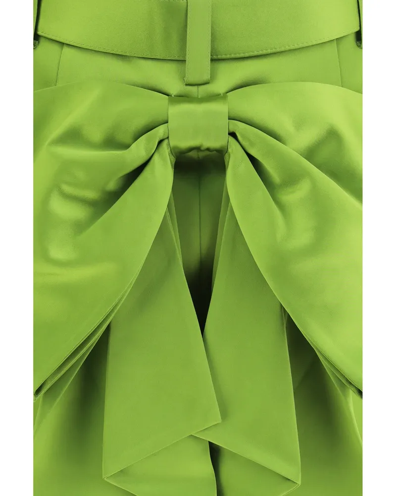 Self-Portrait Women's Skirt Satin Bow Mini Green Polyester Green