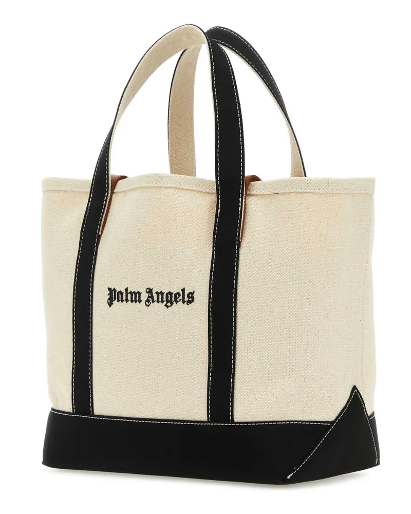 Palm Angels Women's Ivory Canvas Shopping Bag Offwhite Exterior: Cotton Borse A Mano Beige