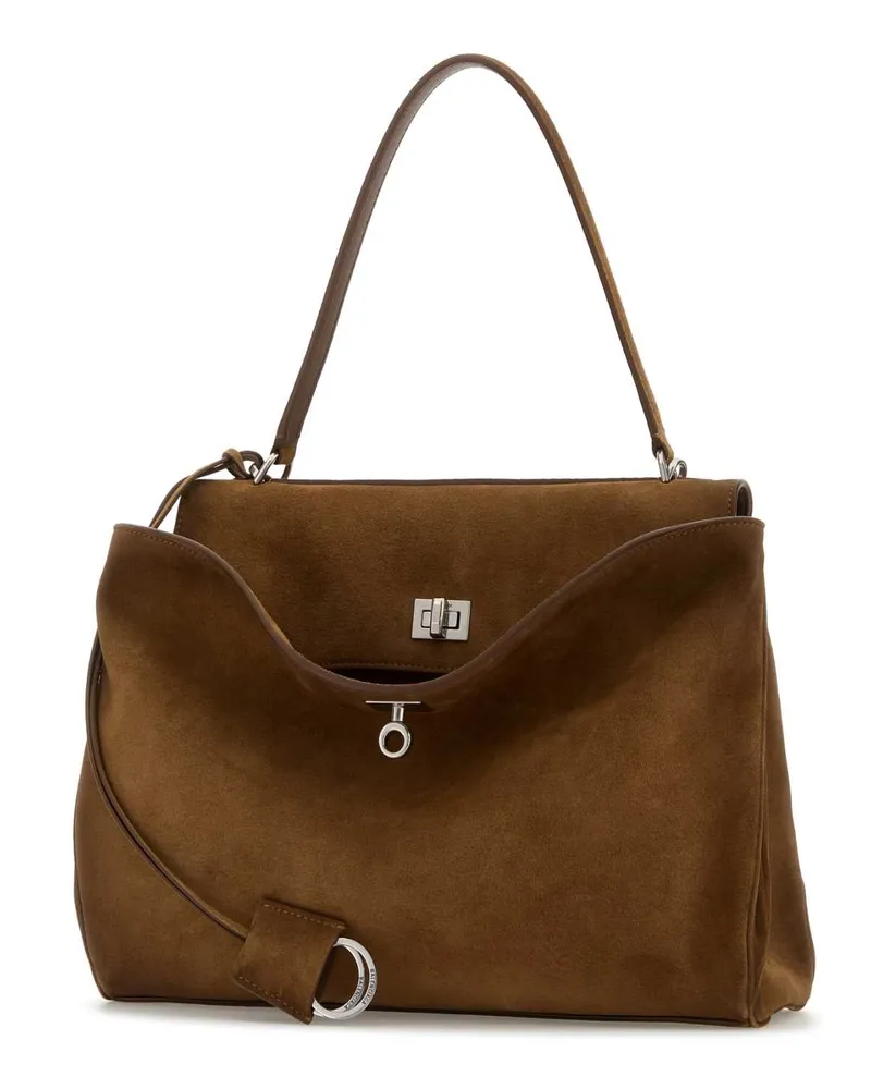 Balenciaga Women's Brown Suede Medium Rodeo Handbag Camel T Domesticated Calf Le Borse A Mano Brown