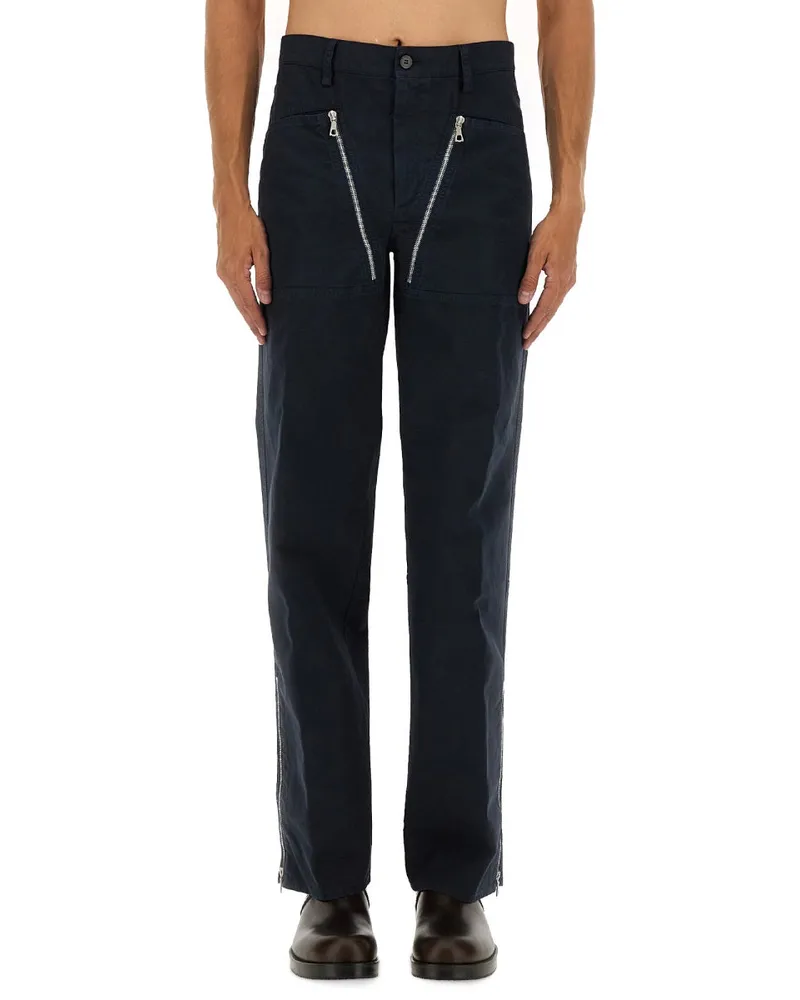 Dries van Noten Double Zipper Cotton Trousers — Blue Blue