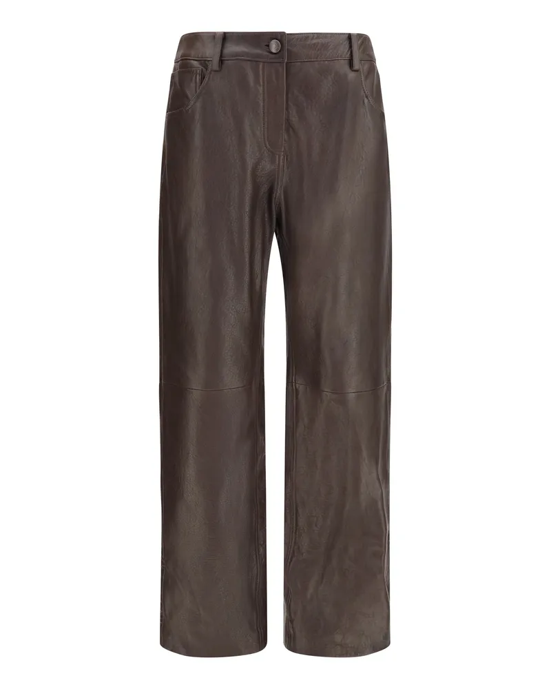Magda Butrym Women's Straight-Leg Leather Pants Brown Sheepskin Trousers Brown