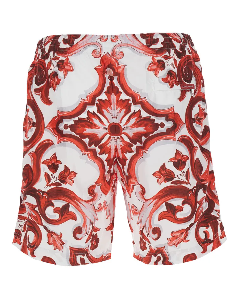 Dolce & Gabbana Men's Swim Shorts Maiolica Print Burgundy Beachwear Sea Clothing Red