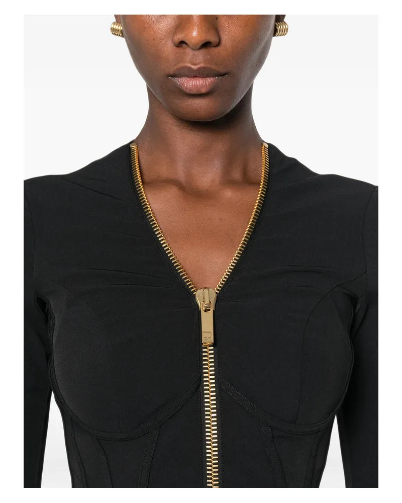 Elisabetta Franchi Tailored Cropped Blazer — Black Black