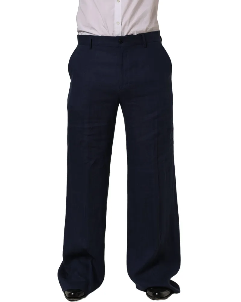 Dolce & Gabbana Men's Linen Straight-Leg Trousers Navy Navy