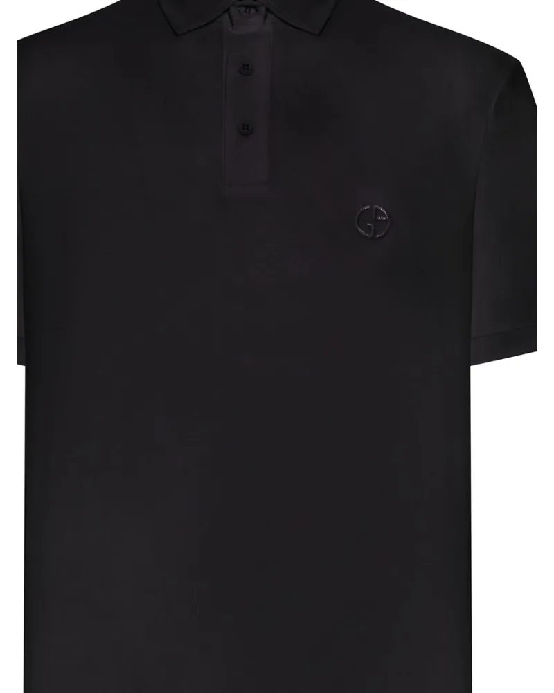 Giorgio Armani Logo-Embroidered Cotton Polo — Black Black