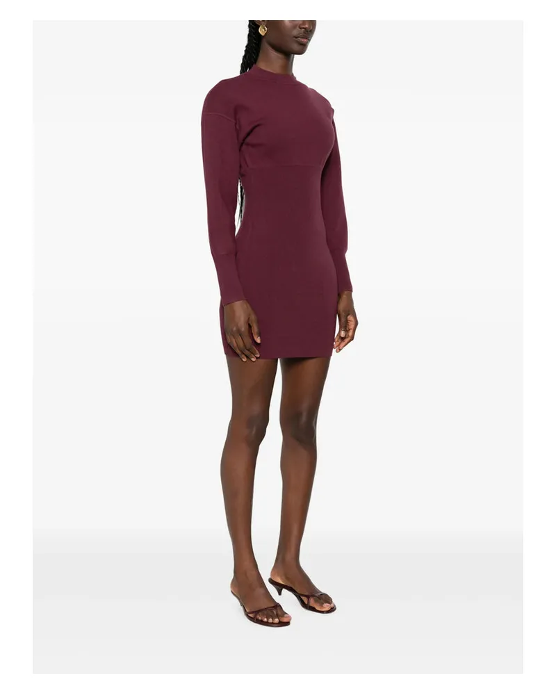Anine Bing Ribbed Knit Long-Sleeve Dress — Red Red