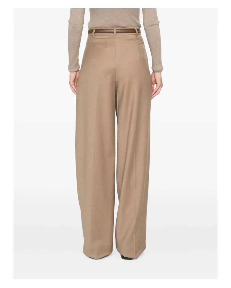 Max Mara Wide-Leg Virgin Wool Trousers — Beige Beige