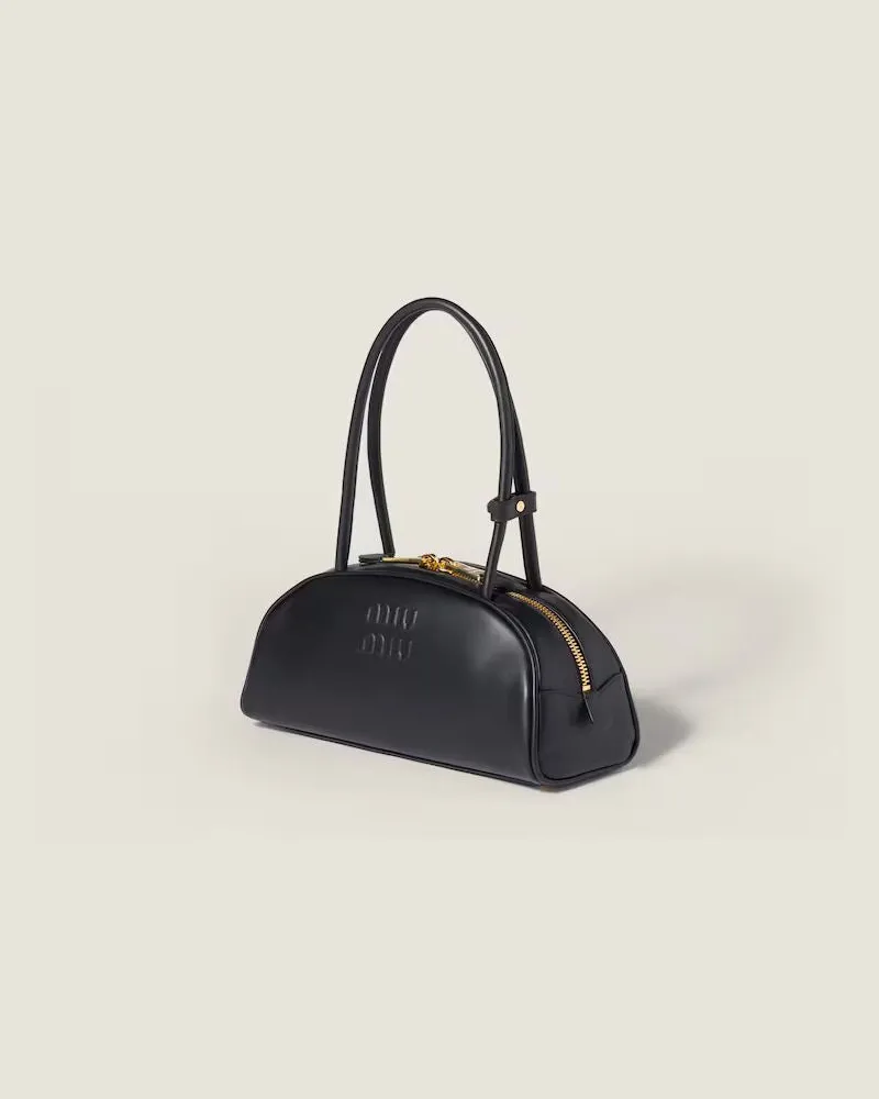 Miu Miu Embossed Logo Top Handle Bag — Black Black