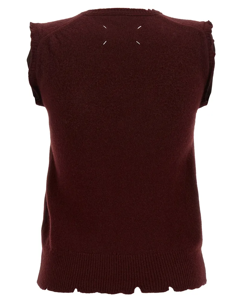 Maison Margiela Distressed Virgin Wool Vest — Burgundy Burgundy