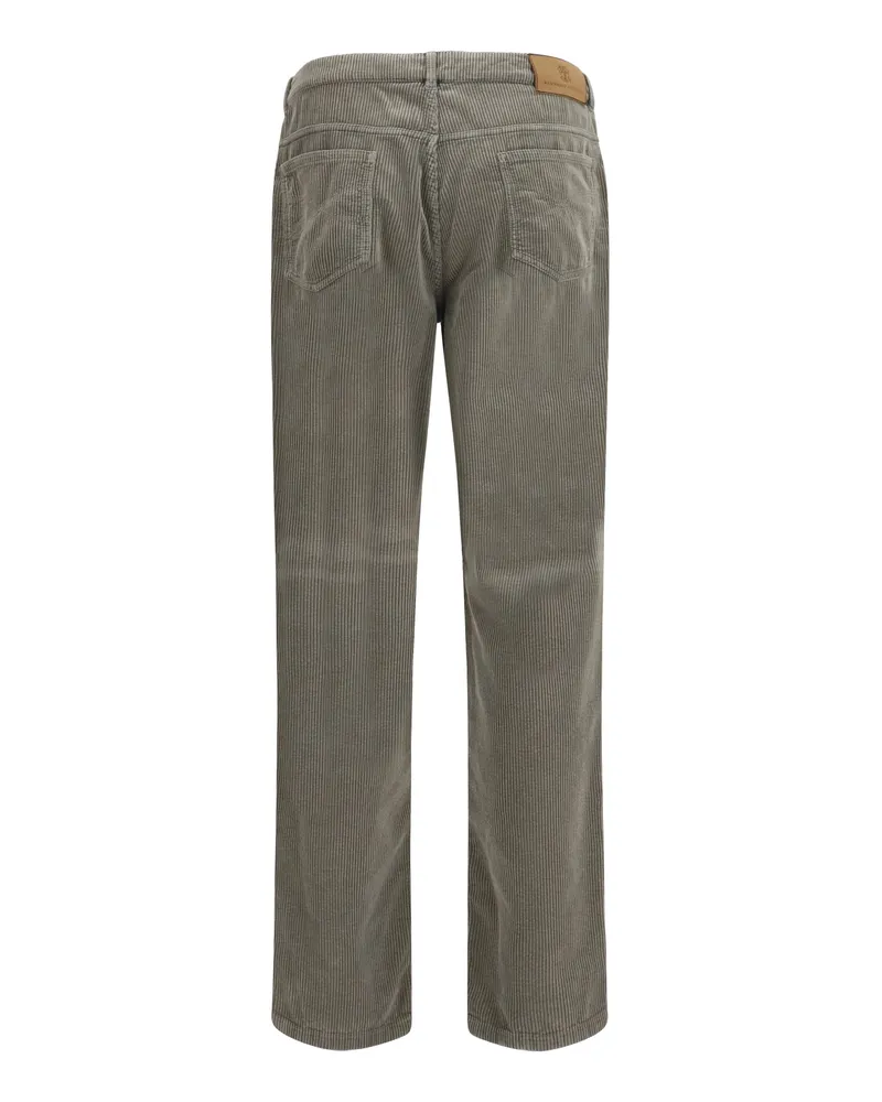 Brunello Cucinelli Men's Corduroy Pants Fango+perla Cotton; Elastane Trousers Gray