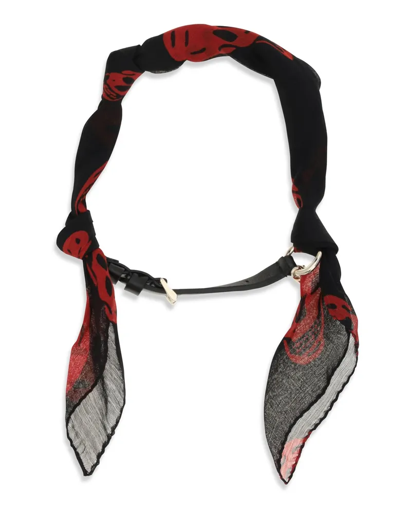 Alexander McQueen Women's Double-Wrap Skull Scarf Bracelet Black-Red-Gold Silk; Calf Leather Bos Taurus Bracelets Black/red/gold Black