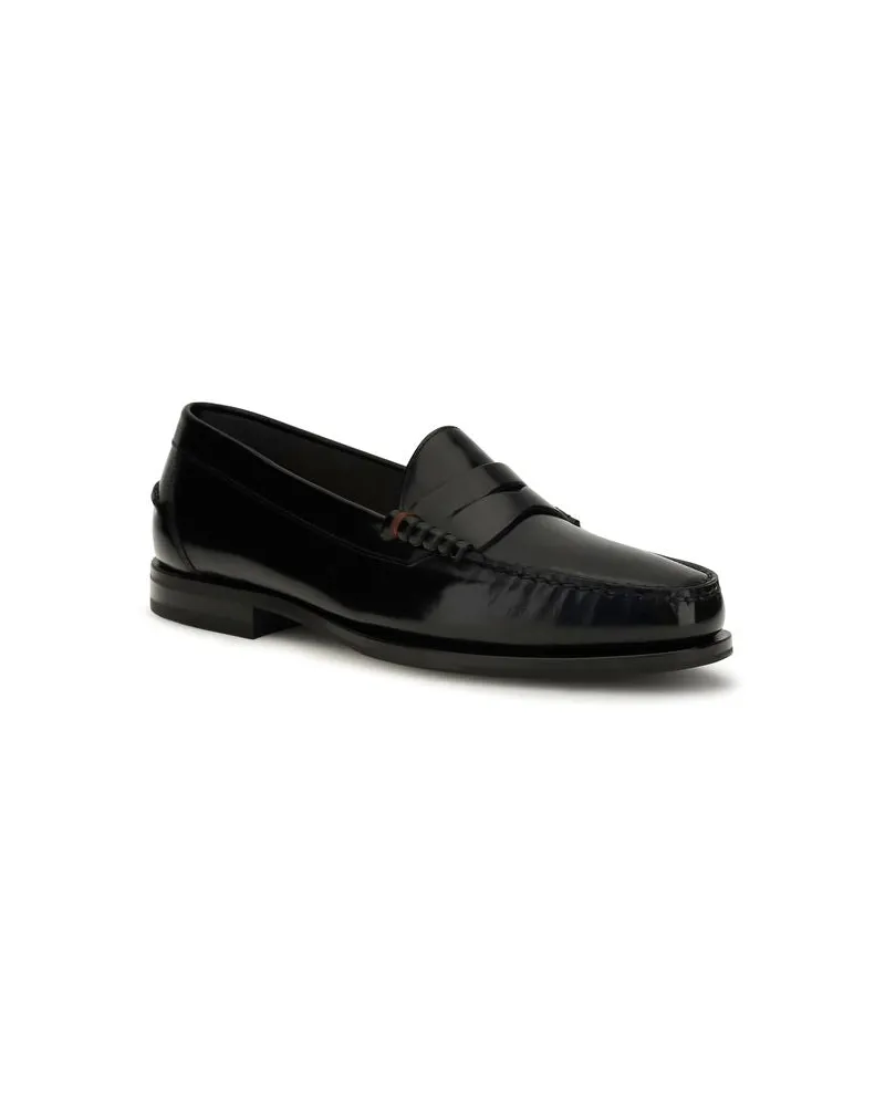 Santoni Men's Black Calf Leather Bos Taurus Slip-On Loafers Black