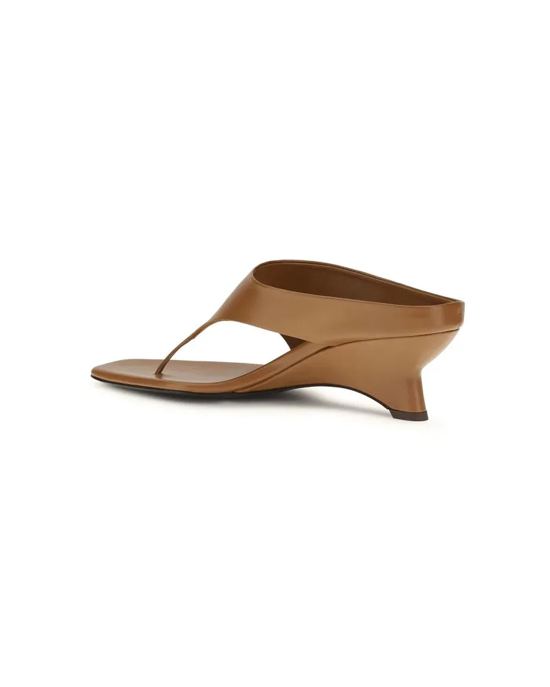 KHAITE Women's Brown Calf Leather Bos Taurus Platform Sandals Brown