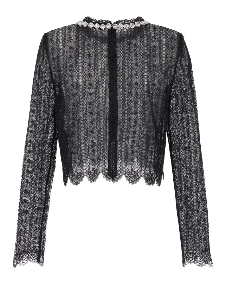 Self-Portrait Women's Top Black Lace With Crystals Polyester Tops Black