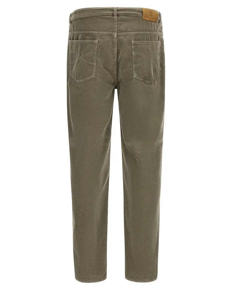 Brunello Cucinelli Pure Cotton Corduroy Trousers — Olive Green Olive