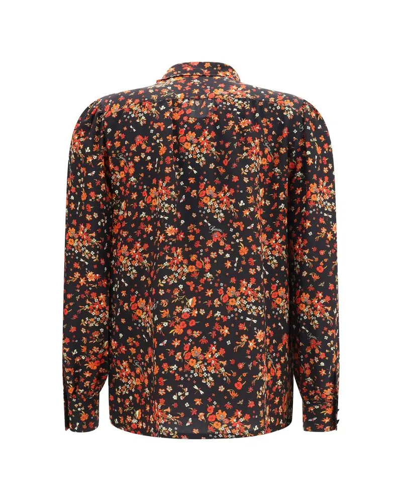 Gucci Silk Flora Print with Tie-Neck Bow Blouse — Black Black