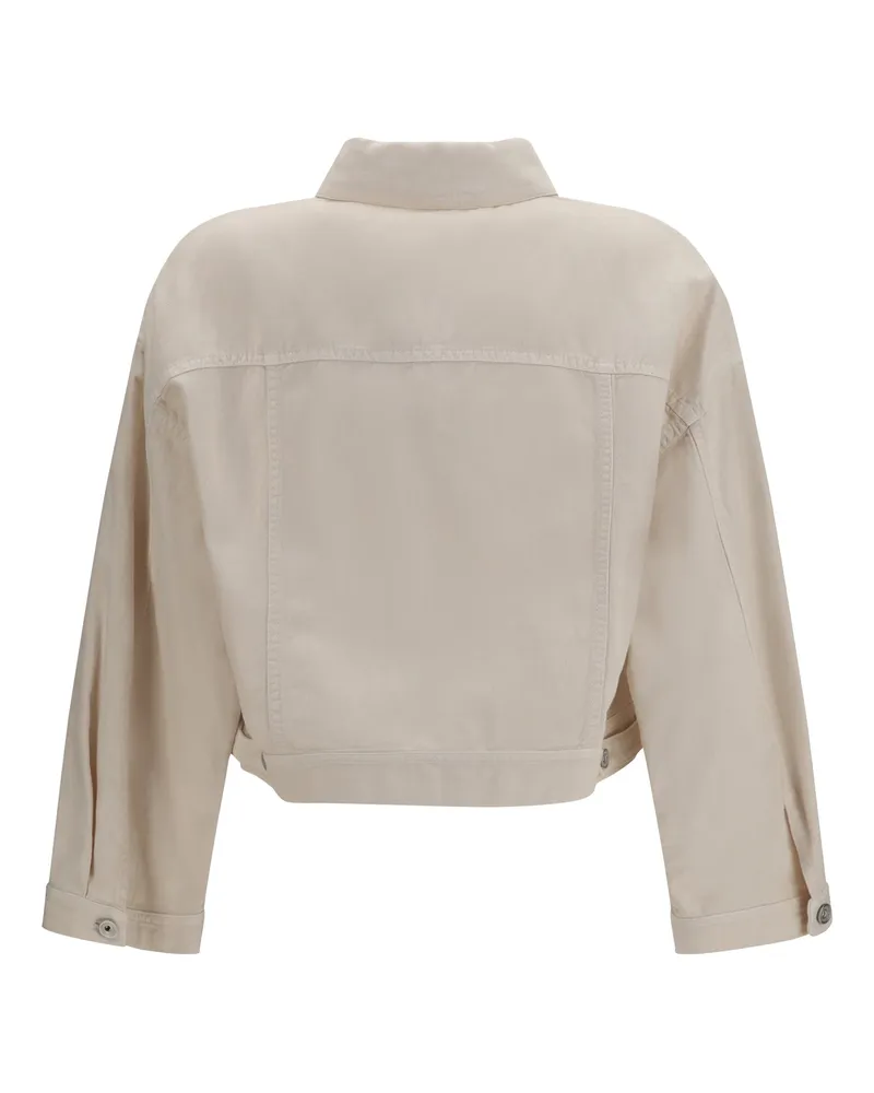 Brunello Cucinelli Women's Cotton And Linen Jacket With Monili Chalk 