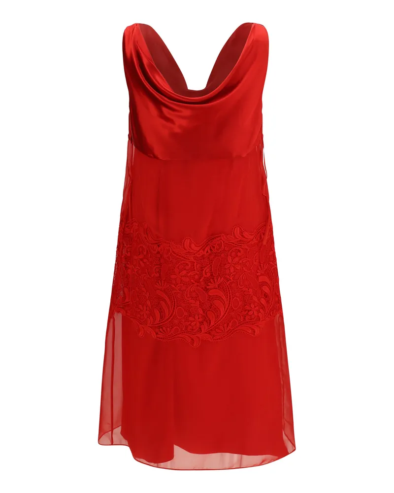 Ferragamo Women's Draped Lace Dress New Red Silk New