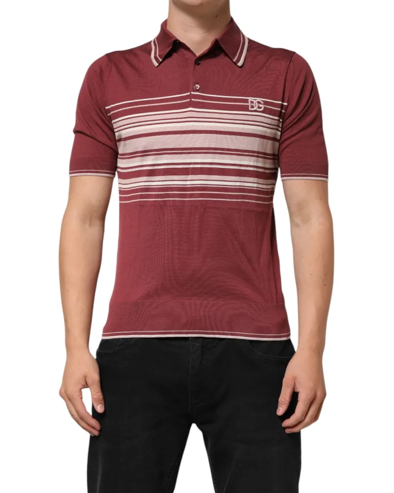 Dolce & Gabbana Cotton-Silk Striped Polo — Red Red