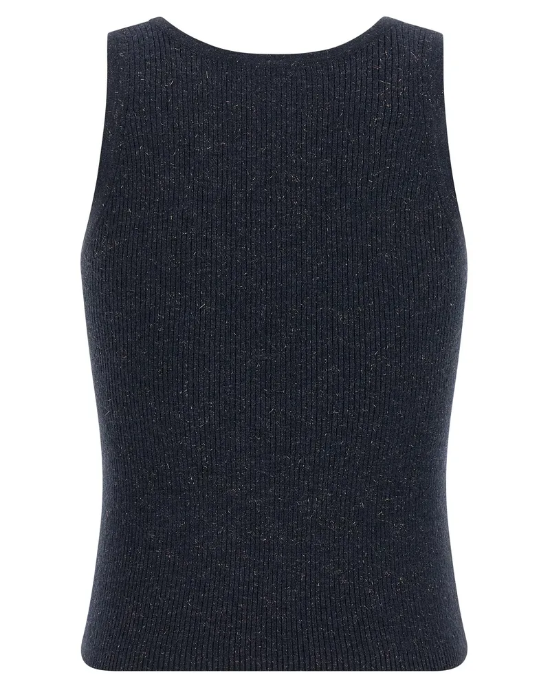 Brunello Cucinelli Sparkling Ribbed Cashmere Tank Top — Charcoal Charcoal