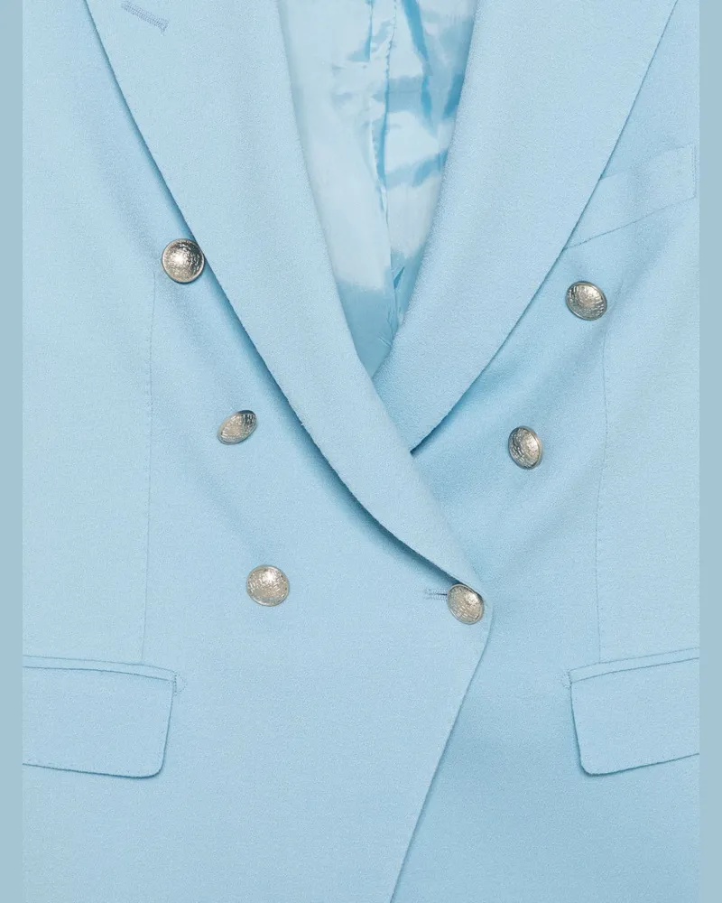 Tagliatore Double-Breasted Linen Pant Suit — Blue Blue