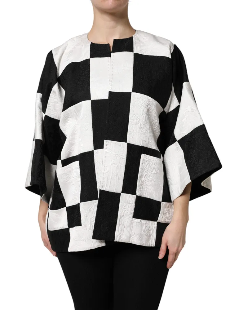 Dolce & Gabbana Women's White Black Patchwork Jacquard Blazer Jacket And Clothing Black